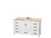 Wyndham Collection Sheffield 60 inch Single Bathroom Vanity in White Ivory Marble Countertop Undermount Oval Sink and No Mirror