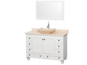 Wyndham Collection Acclaim 48 inch Single Bathroom Vanity in White Ivory Marble Countertop Avalon Ivory Marble Sink and 24 inch Mirror