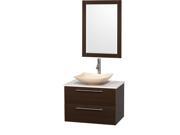 Wyndham Collection Amare 30 inch Single Bathroom Vanity in Espresso White Man Made Stone Countertop Arista Ivory Marble Sink and 24 inch Mirror