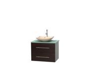 Wyndham Collection Centra 30 inch Single Bathroom Vanity in Espresso Green Glass Countertop Arista Ivory Marble Sink and No Mirror