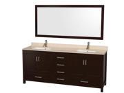 Wyndham Collection Sheffield 80 inch Double Bathroom Vanity in Espresso Ivory Marble Countertop Undermount Square Sinks and 70 inch Mirror