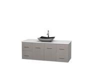 Wyndham Collection Centra 60 inch Single Bathroom Vanity in Gray Oak White Man Made Stone Countertop Altair Black Granite Sink and No Mirror
