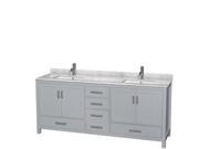 Wyndham Collection Sheffield 80 inch Double Bathroom Vanity in Gray White Carrera Marble Countertop Undermount Square Sinks and No Mirror