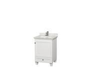 Wyndham Collection Acclaim 24 inch Single Bathroom Vanity in White White Carrera Marble Countertop Undermount Square Sink and No Mirror