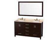 Wyndham Collection Sheffield 60 inch Double Bathroom Vanity in Espresso Ivory Marble Countertop Undermount Oval Sinks and 58 inch Mirror