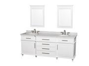 Wyndham Collection Berkeley 80 inch Double Bathroom Vanity in White with White Carrera Marble Top with White Undermount Oval Sinks and 24 inch Mirrors