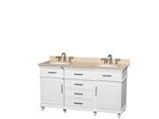 Wyndham Collection Berkeley 60 inch Double Bathroom Vanity in White with Ivory Marble Top with White Undermount Oval Sinks and No Mirror