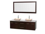 Wyndham Collection Centra 72 inch Double Bathroom Vanity in Espresso White Man Made Stone Countertop Avalon Ivory Marble Sinks and 70 inch Mirror