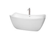 Wyndham Collection Donna 67 inch Freestanding Bathtub in White with Floor Mounted Faucet Drain and Overflow Trim in Brushed Nickel
