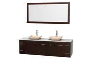 Wyndham Collection Centra 80 inch Double Bathroom Vanity in Espresso White Carrera Marble Countertop Avalon Ivory Marble Sinks and 70 inch Mirror