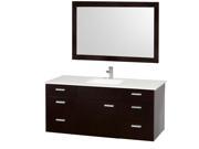 Wyndham Collection Encore 52 inch Single Bathroom Vanity in Espresso White Man Made Stone Countertop White Integral Square Sink and 46 inch Mirror