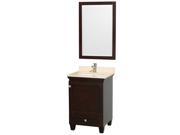 Wyndham Collection Acclaim 24 inch Single Bathroom Vanity in Espresso Ivory Marble Countertop Undermount Square Sink and 24 inch Mirror