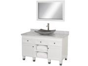 Wyndham Collection Premiere 48 inch Single Bathroom Vanity in White White Carrera Marble Countertop Altair Black Granite Sink and 24 inch Mirror