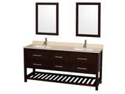 Wyndham Collection Natalie 72 inch Double Bathroom Vanity in Espresso Ivory Marble Countertop Undermount Square sinks and 24 inch Mirrors