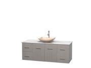 Wyndham Collection Centra 60 inch Single Bathroom Vanity in Gray Oak White Carrera Marble Countertop Arista Ivory Marble Sink and No Mirror