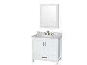 Wyndham Collection Sheffield 36 inch Single Bathroom Vanity in White White Carrera Marble Countertop Undermount Oval Sink and Medicine Cabinet