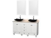 Wyndham Collection Acclaim 60 inch Double Bathroom Vanity in White Ivory Marble Countertop Arista Black Granite Sinks and 24 inch Mirrors
