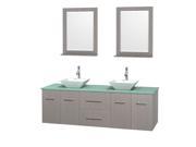 Wyndham Collection Centra 72 inch Double Bathroom Vanity in Gray Oak Green Glass Countertop Pyra White Porcelain Sinks and 24 inch Mirrors