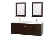 Wyndham Collection Centra 60 inch Double Bathroom Vanity in Espresso White Man Made Stone Countertop Undermount Square Sink and 24 inch Mirrors