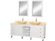 Wyndham Collection Premiere 72 inch Double Bathroom Vanity in White Ivory Marble Countertop Avalon Ivory Marble Sinks and 24 inch Mirrors
