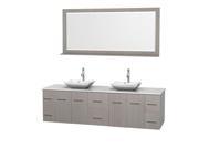 Wyndham Collection Centra 80 inch Double Bathroom Vanity in Gray Oak White Man Made Stone Countertop Avalon White Carrera Marble Sinks and 70 inch Mirror