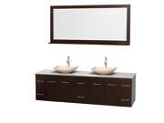 Wyndham Collection Centra 80 inch Double Bathroom Vanity in Espresso White Carrera Marble Countertop Arista Ivory Marble Sinks and 70 inch Mirror