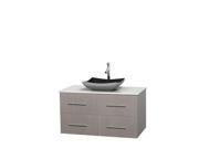 Wyndham Collection Centra 42 inch Single Bathroom Vanity in Gray Oak White Man Made Stone Countertop Altair Black Granite Sink and No Mirror