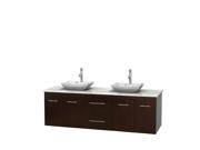 Wyndham Collection Centra 72 inch Double Bathroom Vanity in Espresso White Carrera Marble Countertop Avalon White Carrera Marble Sinks and No Mirror