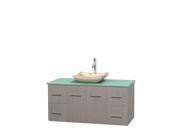Wyndham Collection Centra 48 inch Single Bathroom Vanity in Gray Oak Green Glass Countertop Avalon Ivory Marble Sink and No Mirror