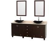 Wyndham Collection Acclaim 80 inch Double Bathroom Vanity in Espresso Ivory Marble Countertop Arista Black Granite Sinks and 24 inch Mirrors
