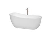 Wyndham Collection Margaret 66 inch Freestanding Bathtub in White with Floor Mounted Faucet Drain and Overflow Trim in Brushed Nickel