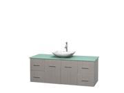 Wyndham Collection Centra 60 inch Single Bathroom Vanity in Gray Oak Green Glass Countertop Arista White Carrera Marble Sink and No Mirror