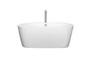 Wyndham Collection Mermaid 60 inch Freestanding Bathtub in White with Floor Mounted Faucet Drain and Overflow Trim in Polished Chrome