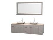 Wyndham Collection Centra 80 inch Double Bathroom Vanity in Gray Oak Ivory Marble Countertop Avalon White Carrera Marble Sinks and 70 inch Mirror