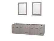 Wyndham Collection Centra 80 inch Double Bathroom Vanity in Gray Oak No Countertop No Sinks and 24 inch Mirrors