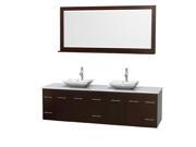 Wyndham Collection Centra 80 inch Double Bathroom Vanity in Espresso White Man Made Stone Countertop Avalon White Carrera Marble Sinks and 70 inch Mirror
