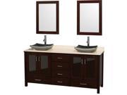 Wyndham Collection Lucy 72 inch Double Bathroom Vanity in Espresso Ivory Marble Countertop Altair Black Granite Sinks and 24 inch Mirrors