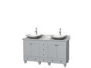Wyndham Collection Acclaim 60 inch Double Bathroom Vanity in Oyster Gray White Carrera Marble Countertop Arista White Carrera Marble Sinks and No Mirrors