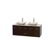 Wyndham Collection Centra 60 inch Double Bathroom Vanity in Espresso White Man Made Stone Countertop Avalon Ivory Marble Sinks and No Mirror