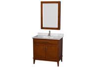 Wyndham Collection Hatton 36 inch Single Bathroom Vanity in Light Chestnut White Carrera Marble Countertop Undermount Square Sink and Medicine Cabinet