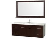 Wyndham Collection Centra 60 inch Single Bathroom Vanity in Espresso White Carrera Marble Countertop Square Porcelain Undermount Sink and 58 inch Mirror