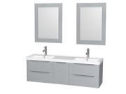 Wyndham Collection Murano 60 inch Double Bathroom Vanity in Gray Acrylic Resin Countertop Integrated Sinks and 24 inch Mirrors