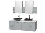 Wyndham Collection Amare 60 inch Double Bathroom Vanity in Dove Gray White Man Made Stone Countertop Arista Black Granite Sinks and Medicine Cabinet