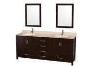 Wyndham Collection Sheffield 80 inch Double Bathroom Vanity in Espresso Ivory Marble Countertop Undermount Square Sinks and 24 inch Mirrors