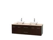 Wyndham Collection Centra 72 inch Double Bathroom Vanity in Espresso Ivory Marble Countertop Pyra White Porcelain Sinks and No Mirror