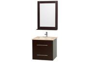 Wyndham Collection Centra 24 inch Single Bathroom Vanity in Espresso White Ivory Marble Countertop Square Porcelain Undermount Sink and 24 inch Mirror
