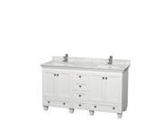 Wyndham Collection Acclaim 60 inch Double Bathroom Vanity in White White Carrera Marble Countertop Undermount Square Sinks and No Mirrors