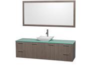 Wyndham Collection Amare 72 inch Single Bathroom Vanity in Gray Oak with Green Glass Top with Carrera Marble Sink and 70 inch Mirror