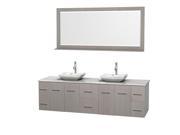 Wyndham Collection Centra 80 inch Double Bathroom Vanity in Gray Oak White Carrera Marble Countertop Avalon White Carrera Marble Sinks and 70 inch Mirror