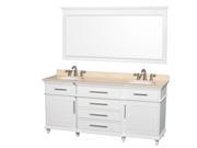 Wyndham Collection Berkeley 72 inch Double Bathroom Vanity in White with Ivory Marble Top with White Undermount Oval Sinks and 70 inch Mirror